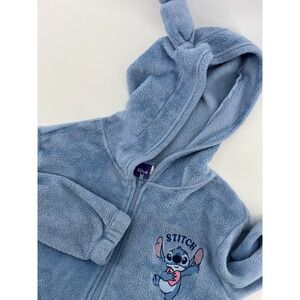 Disney Stitch Fleece Hoodie Zip Up Jacket Kids Size 14 Blue Character Ears